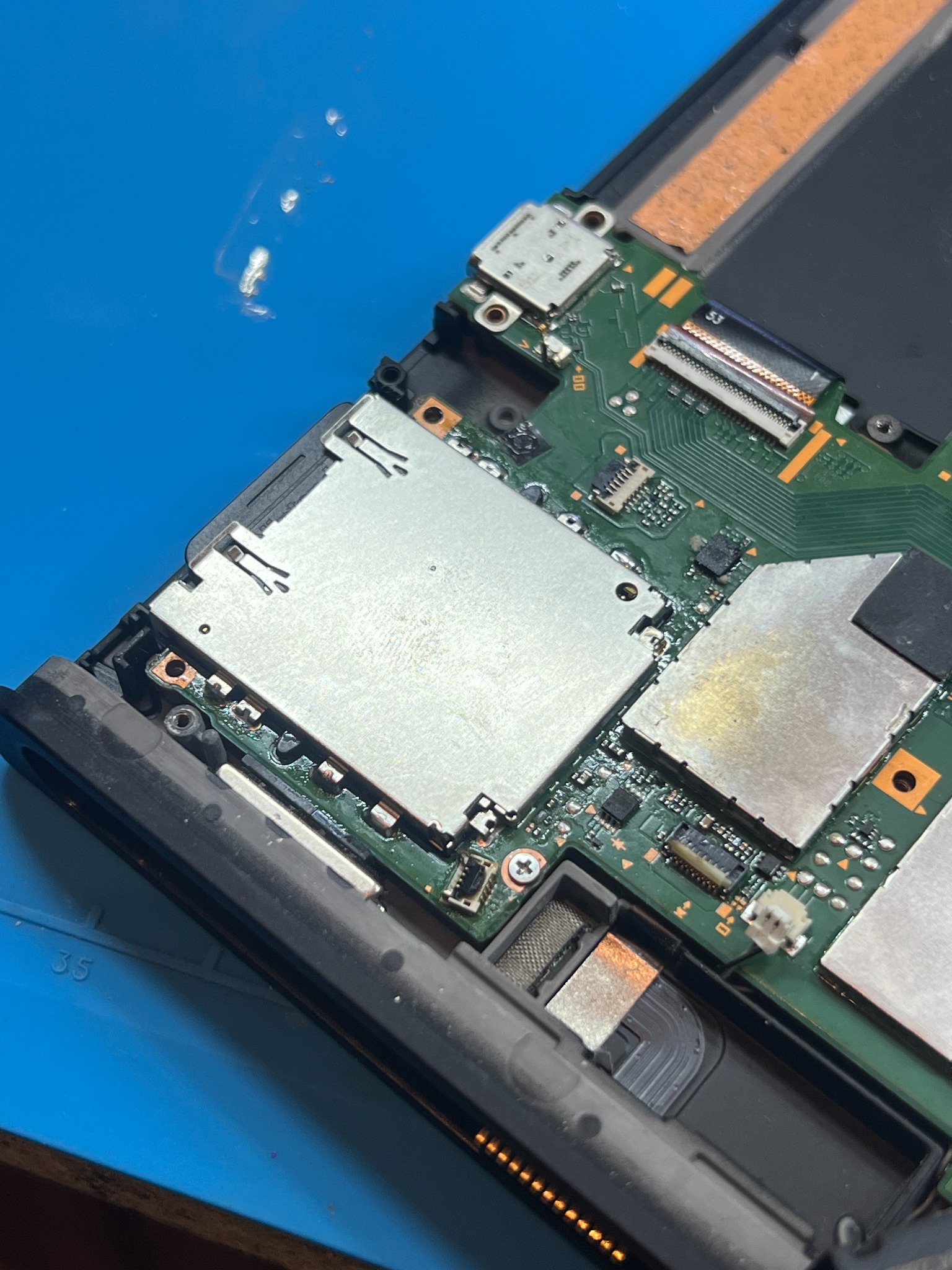 Close-up of the game card reader fitted to the Nintendo Switch 2 motherboard